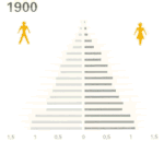 Animation: population pyramids for the 20th century
