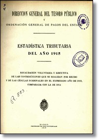 Portada: Estadística tributaria del año 1915. Madrid, 1916