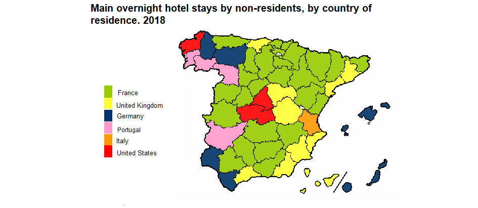 Overnight stays of predominant non-residents in each province, 2018